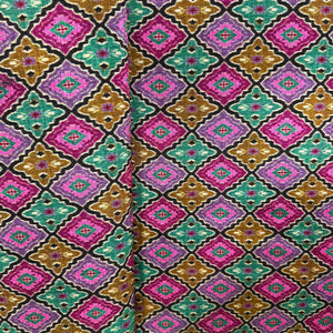 Multicolor Ikkat Print Tusser Silk Fabric 20369