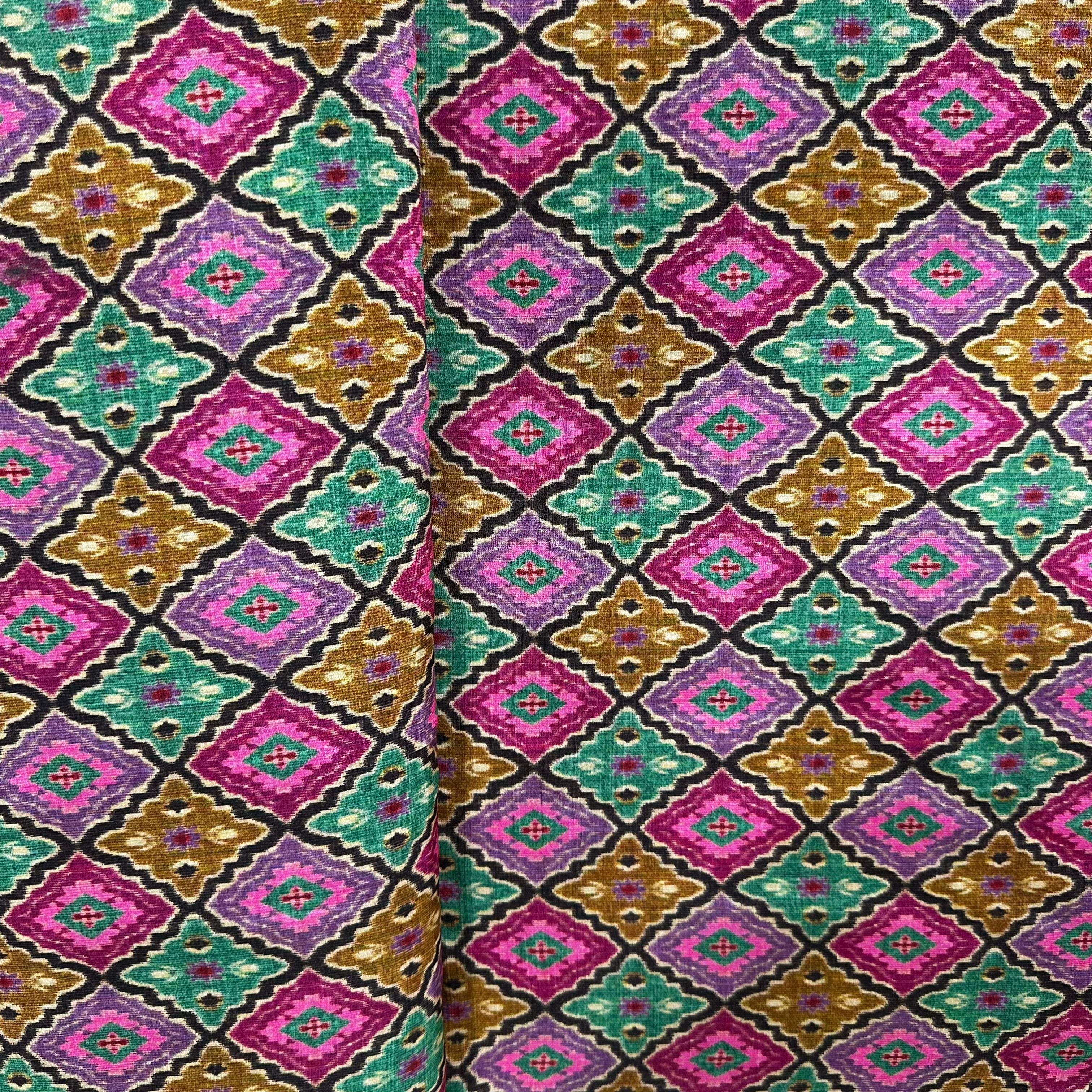 Multicolor Ikkat Print Tusser Silk Fabric 20369