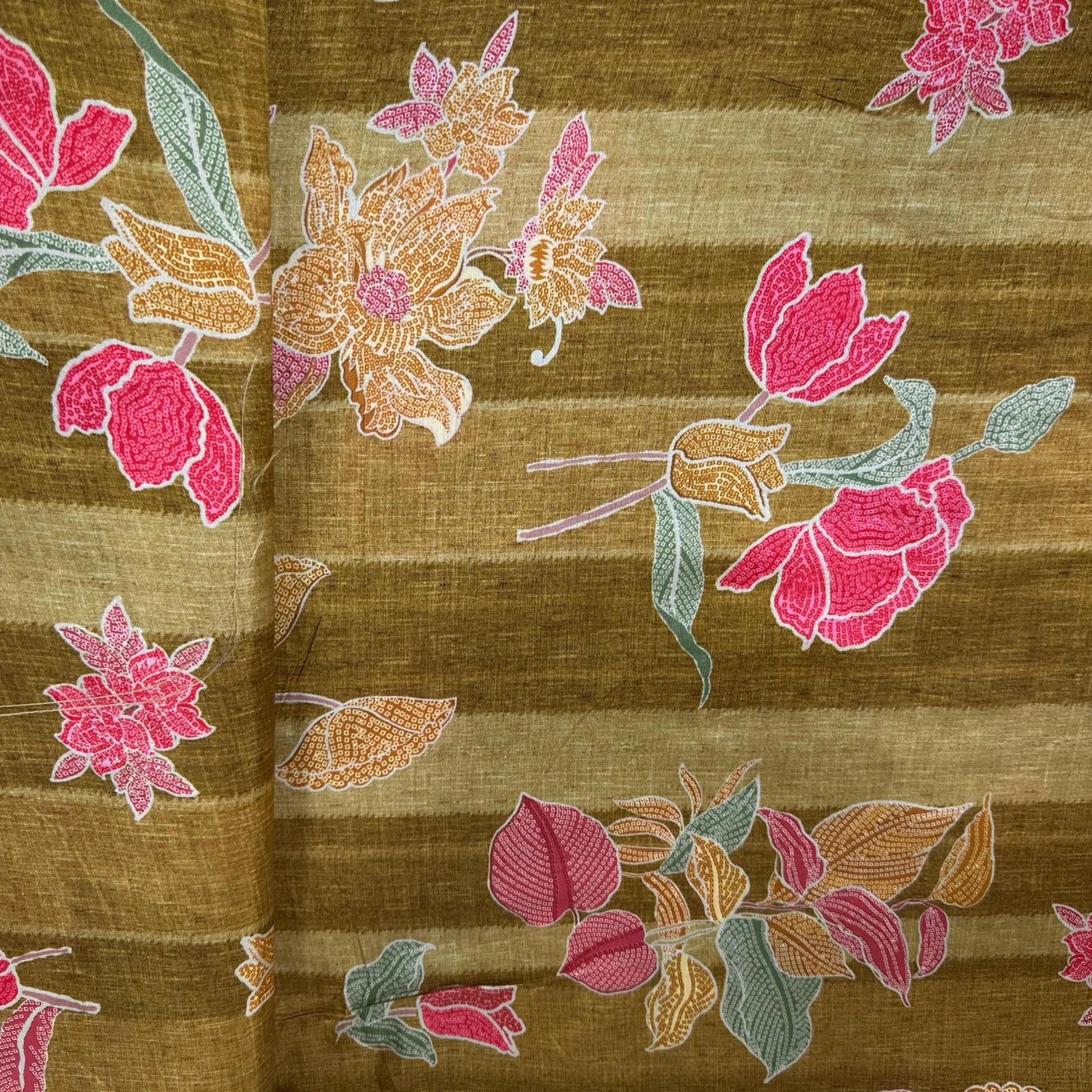 Mustard Floral Print Tusser Silk Fabric 20356