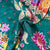 Dark Green Floral Print Tusser Silk Fabric 20359