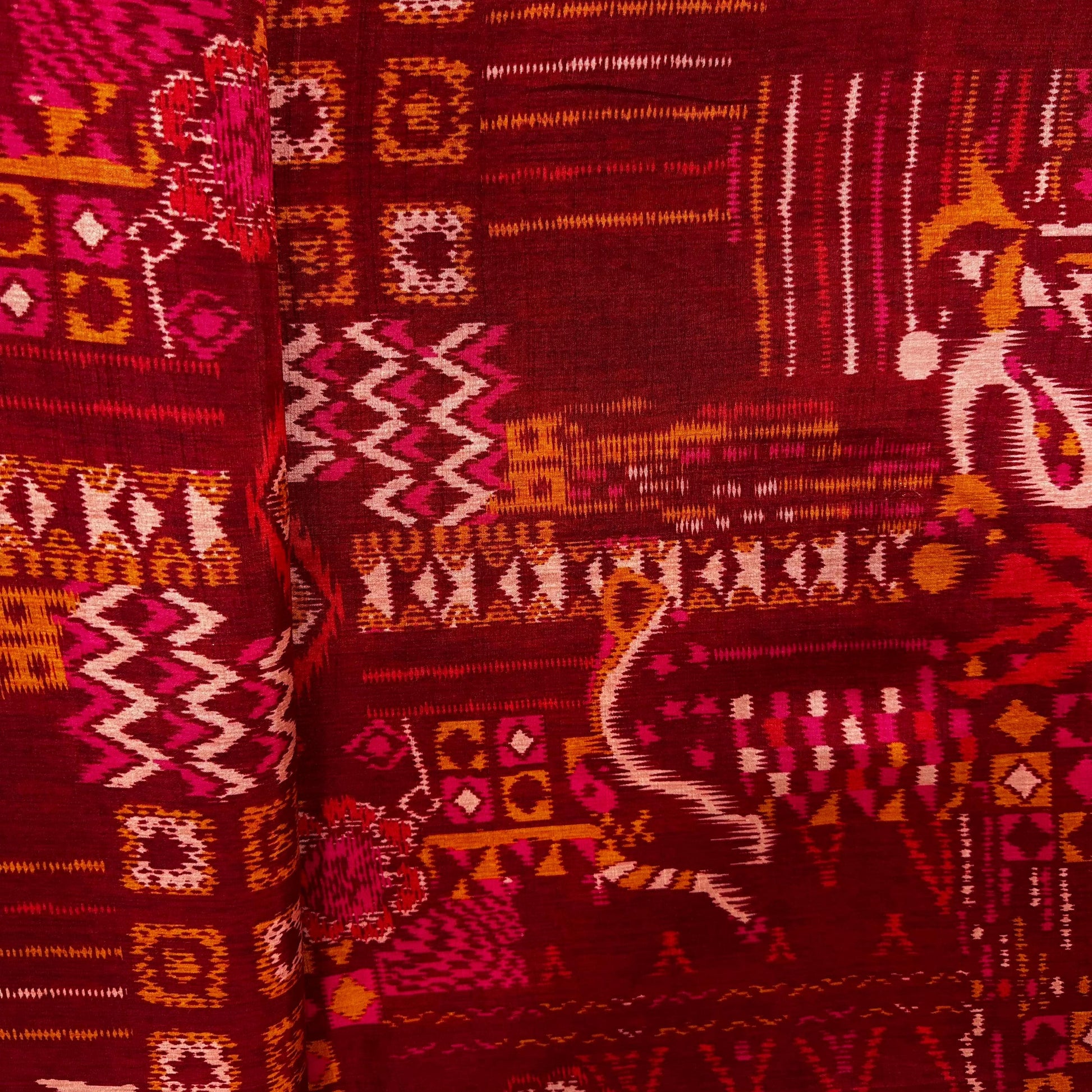 Red Ikkat Print Tusser Silk Fabric 20368