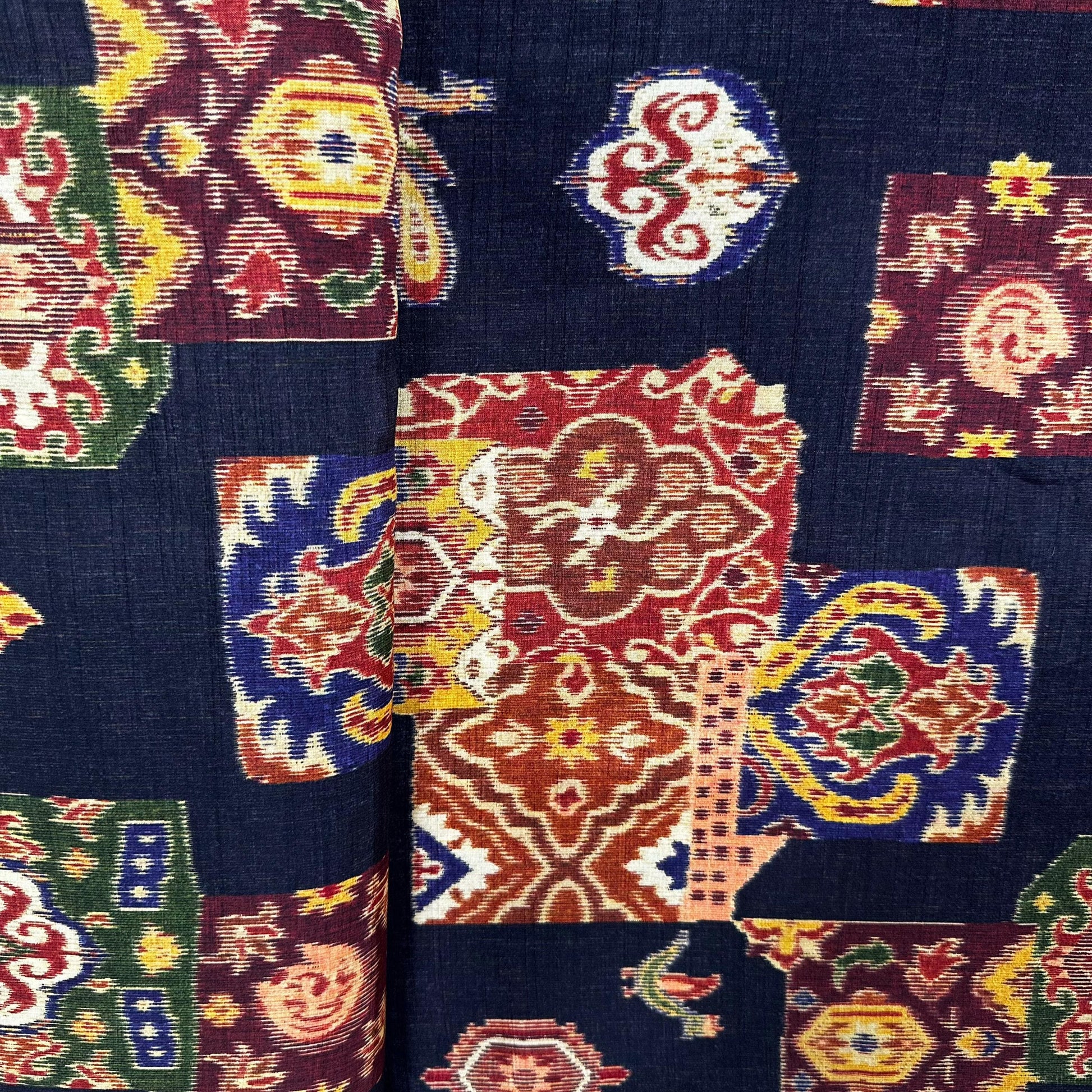 Black Traditional Print Tusser Silk Fabric 20362