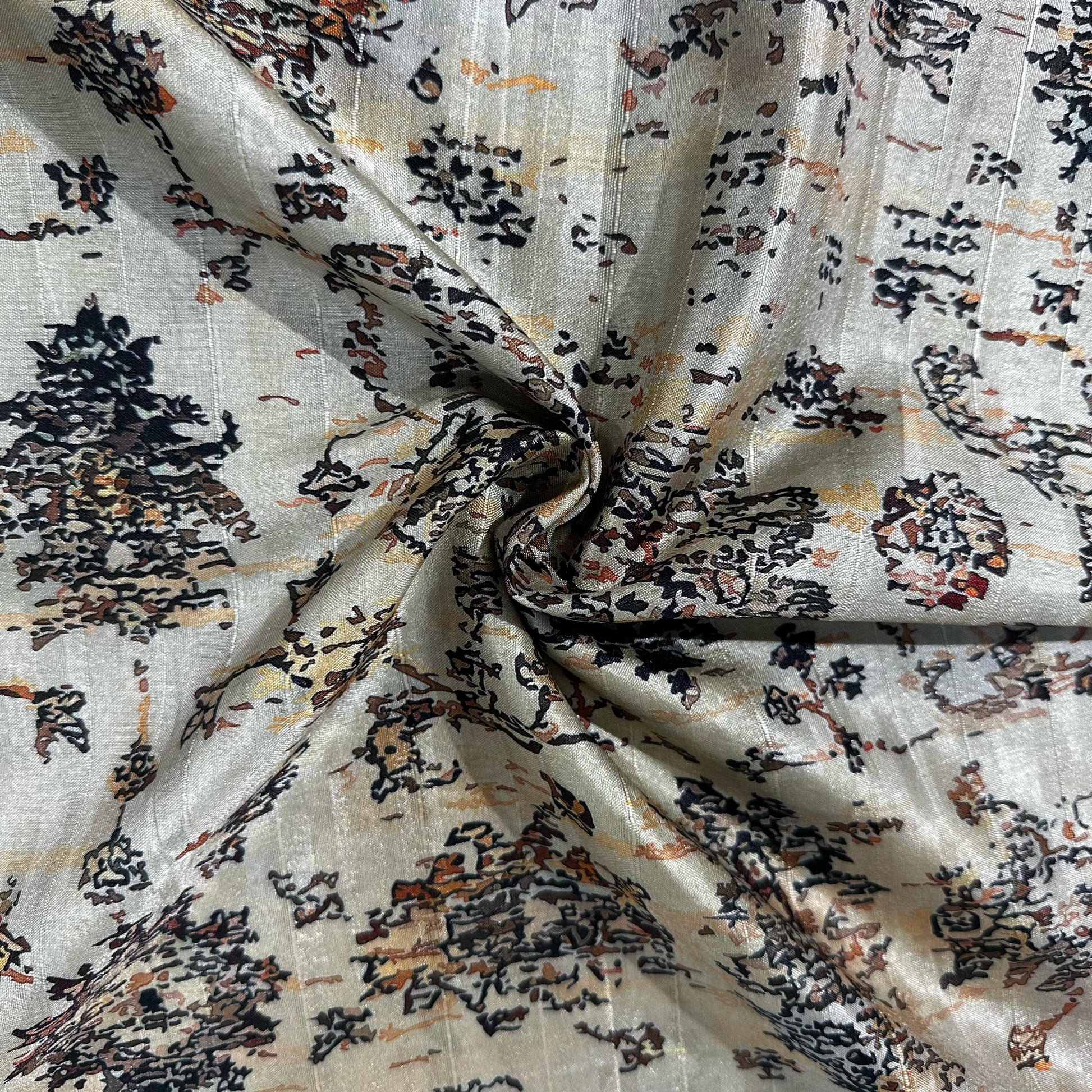 Khaki Green Abstract Print Tussar Silk Fabric 13924