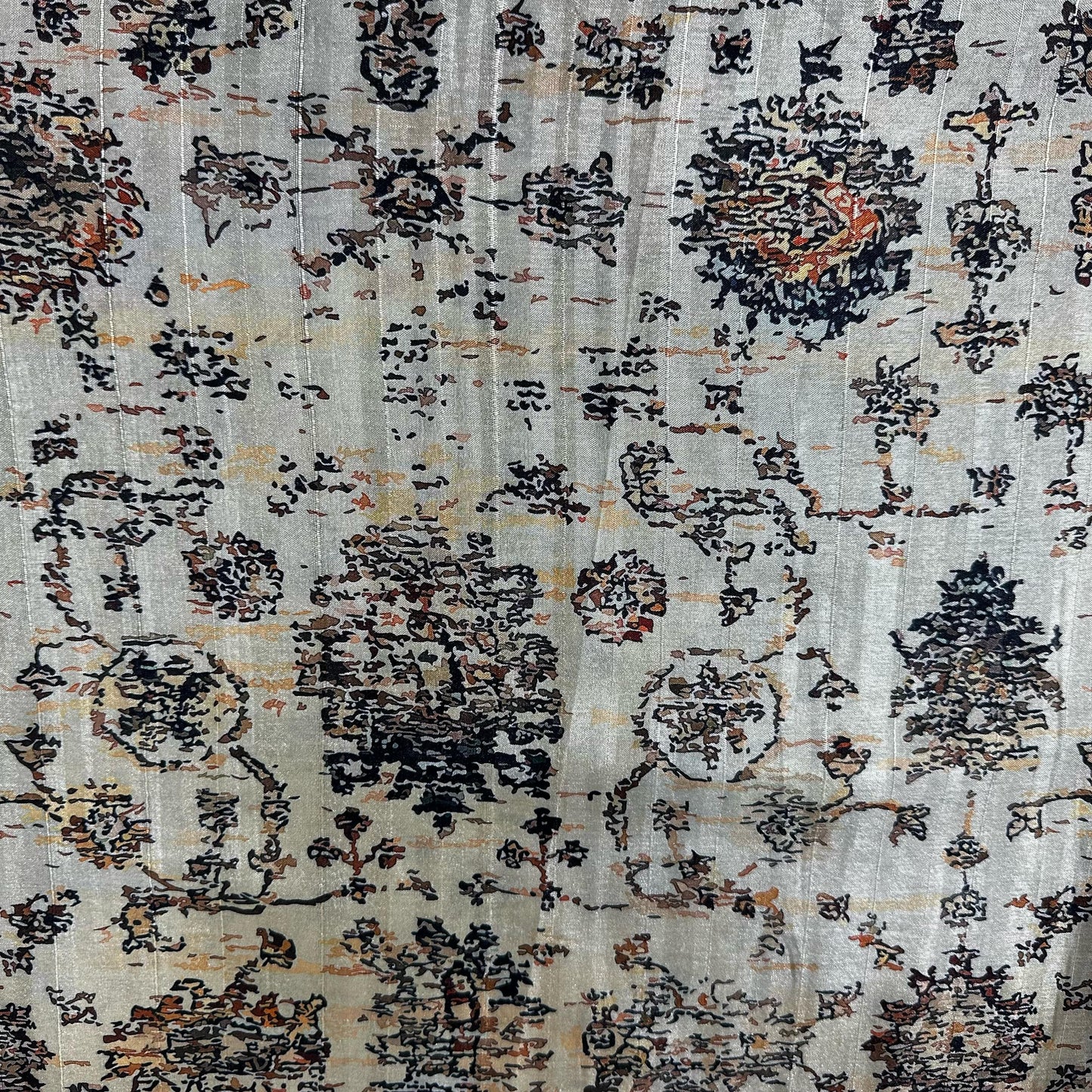 Khaki Green Abstract Print Tussar Silk Fabric 13924
