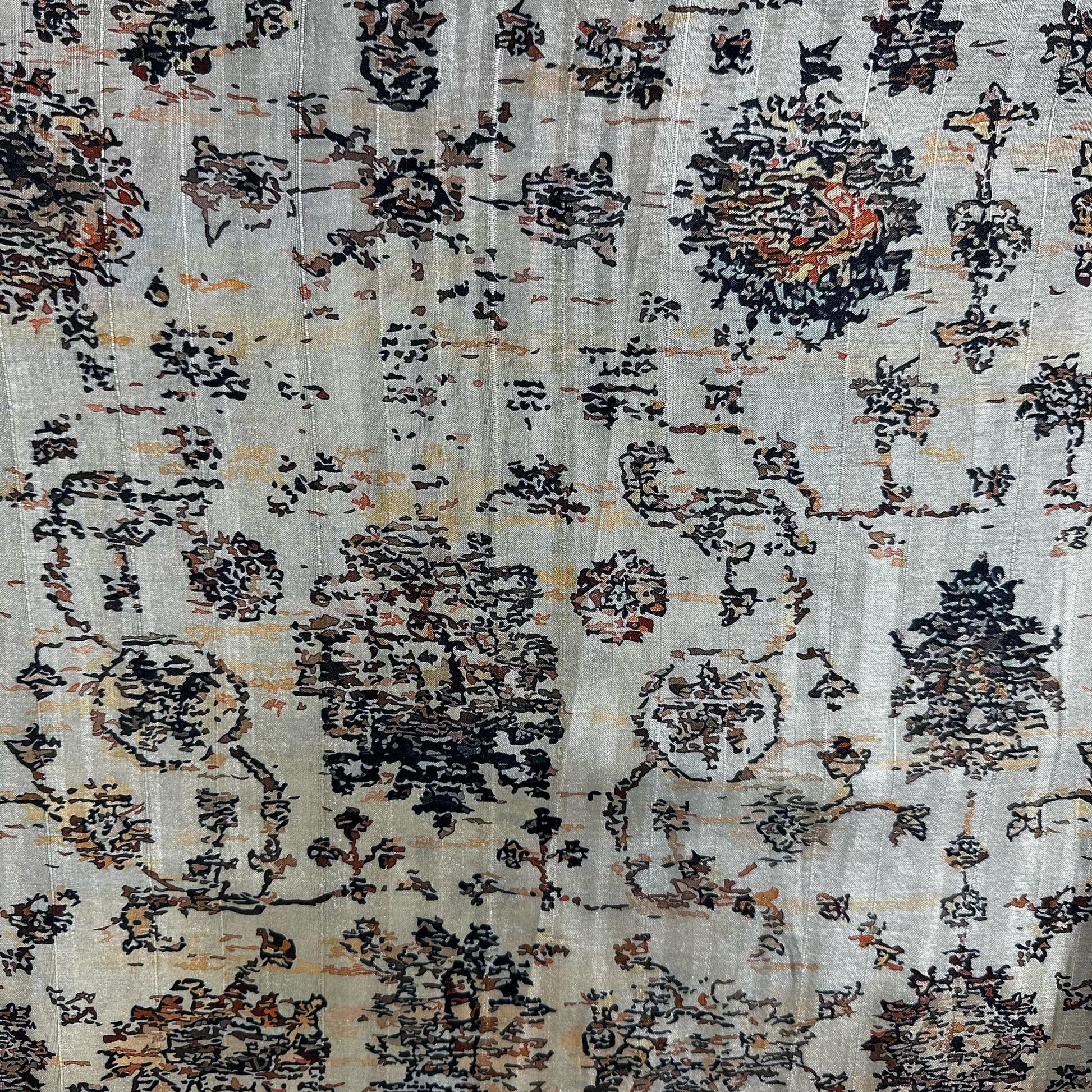 Khaki Green Abstract Print Tussar Silk Fabric 13924