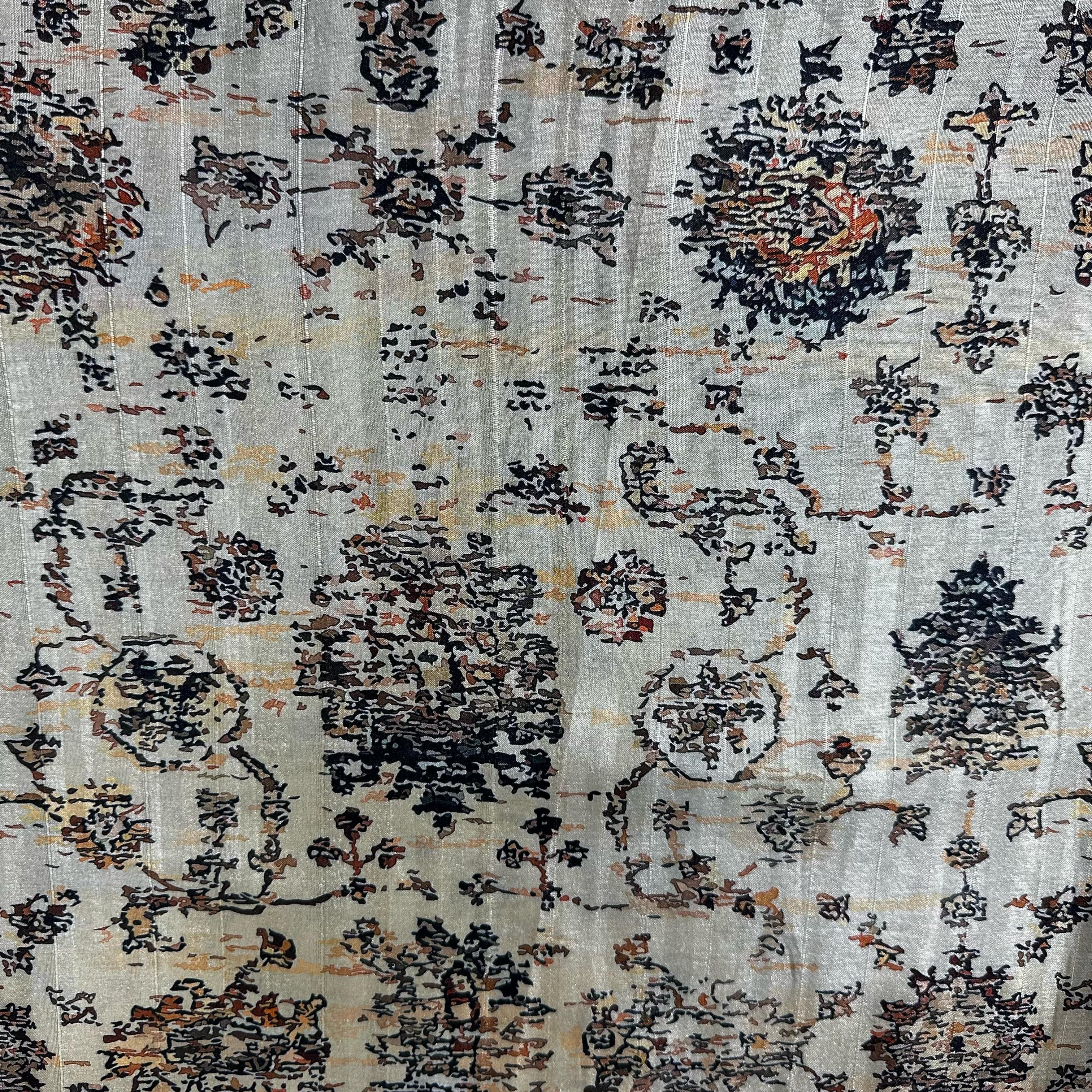 Khaki Green Abstract Print Tussar Silk Fabric 13924