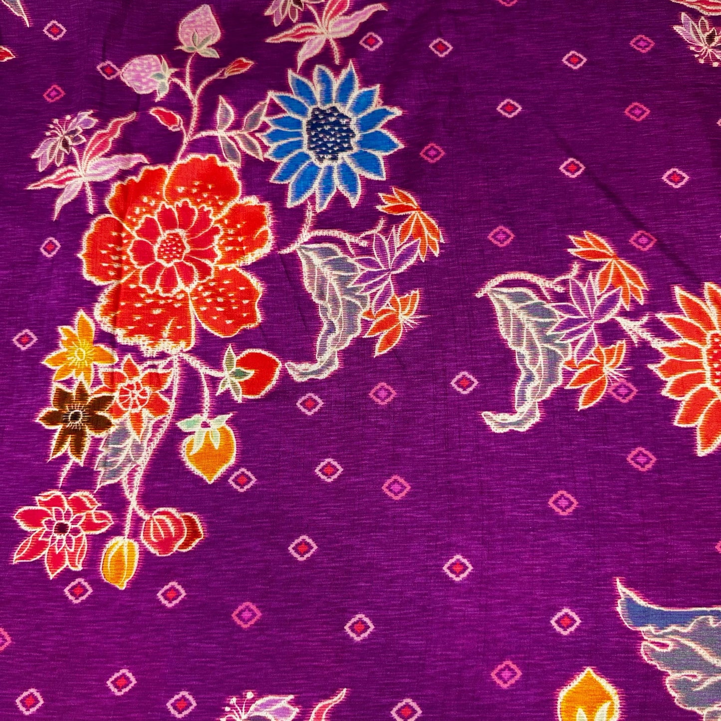 Purple Floral Print Tusser Silk Fabric 20352