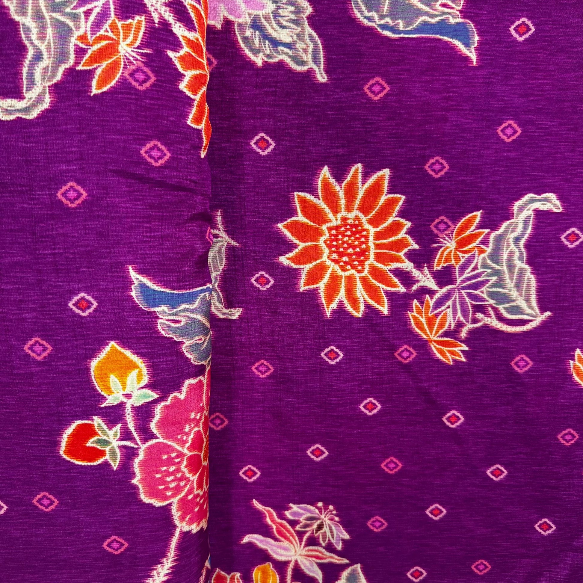 Purple Floral Print Tusser Silk Fabric 20352