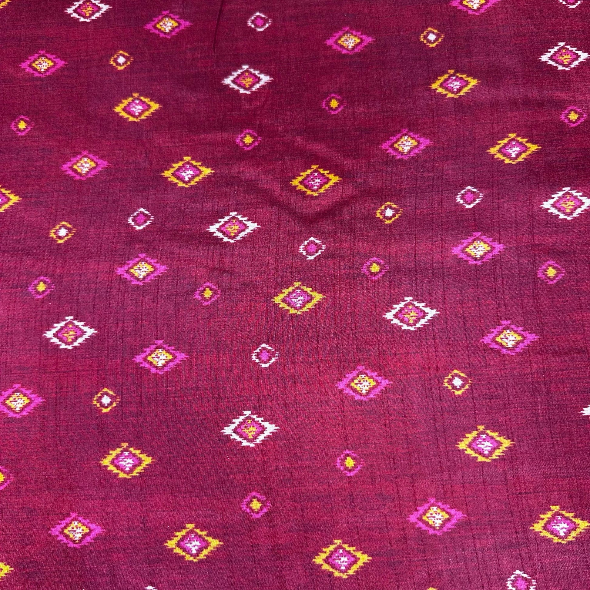 Red Ikkat Print Tusser Silk Fabric 20367