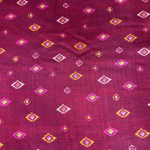 Red Ikkat Print Tusser Silk Fabric 20367