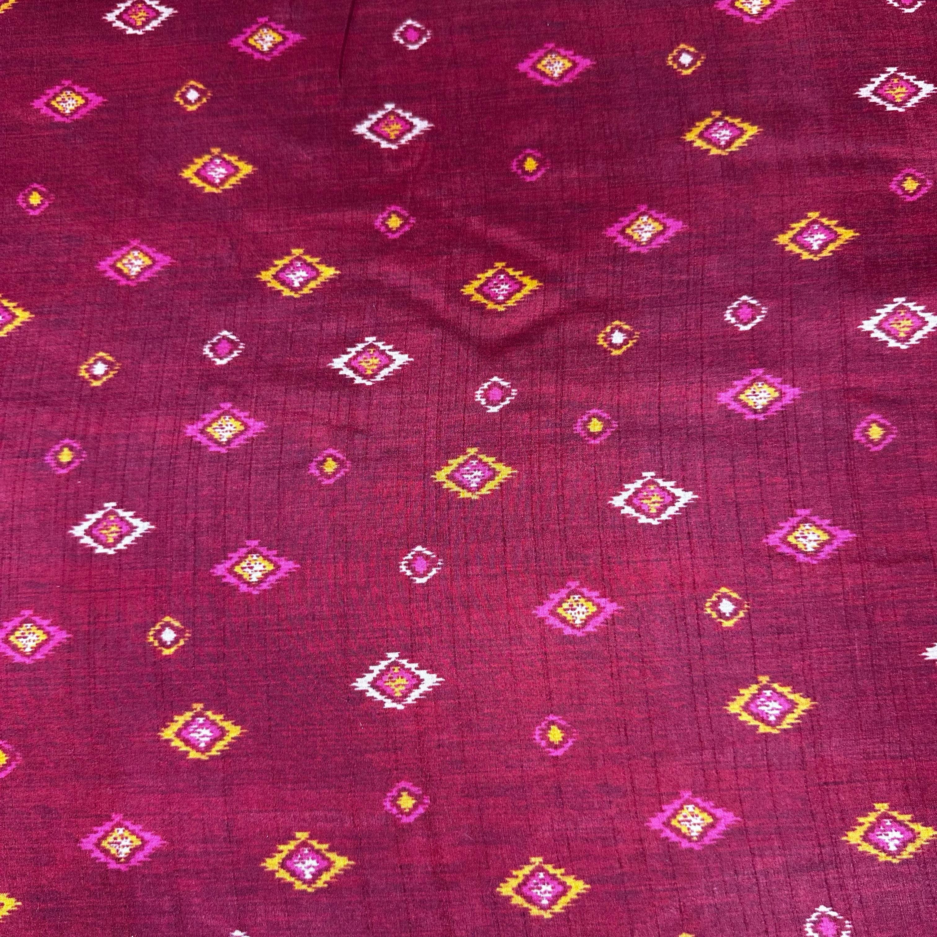 Red Ikkat Print Tusser Silk Fabric 20367