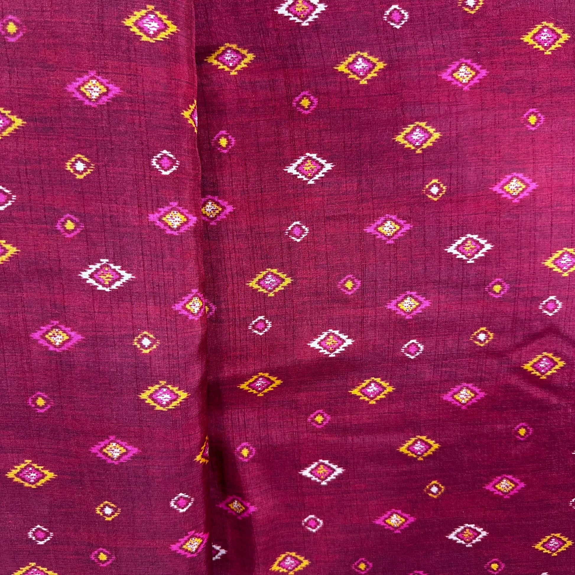Red Ikkat Print Tusser Silk Fabric 20367