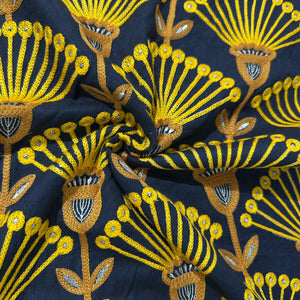 Black Thread Embroidery Cotton Fabric 15732