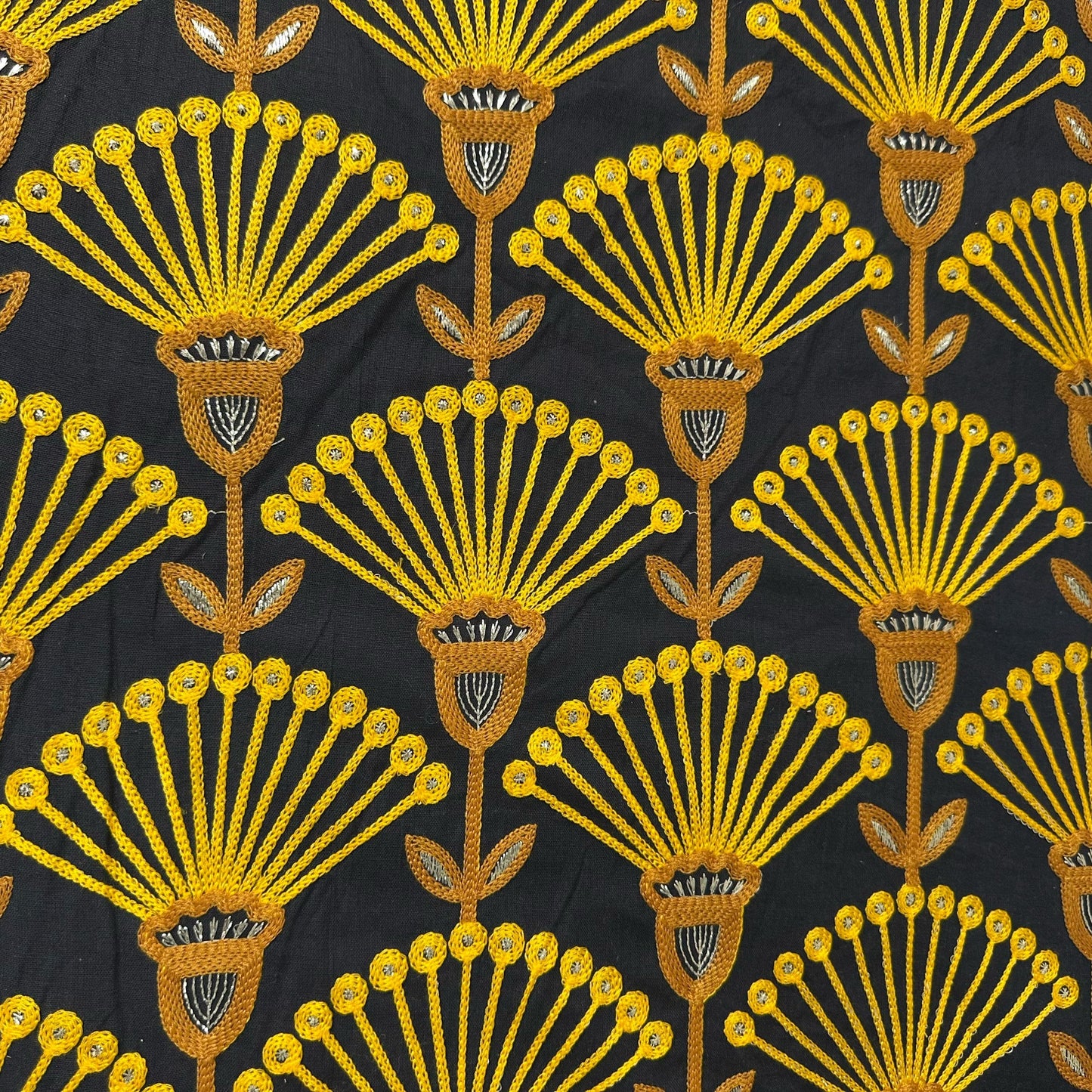 Black Thread Embroidery Cotton Fabric 15732