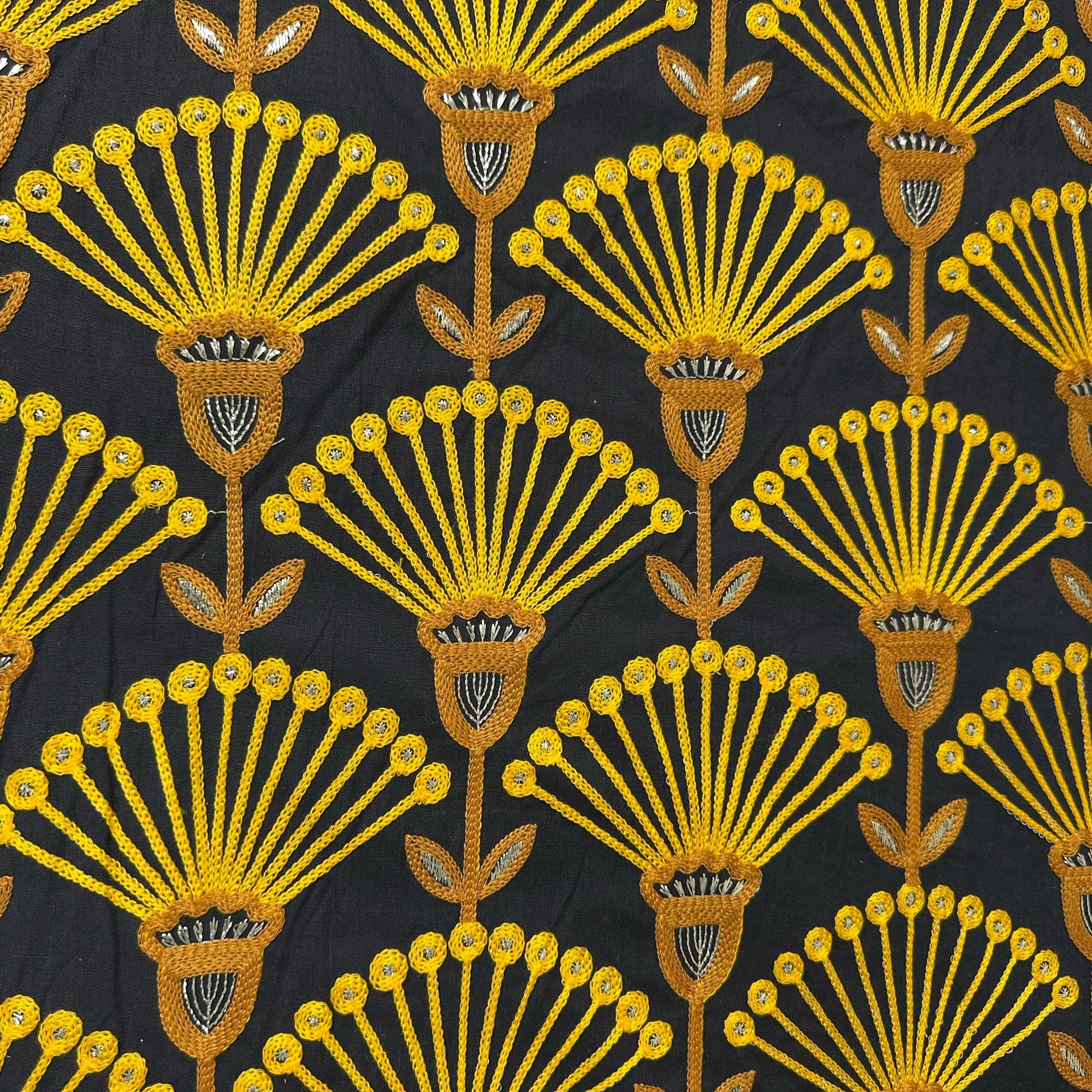 Black Thread Embroidery Cotton Fabric 15732