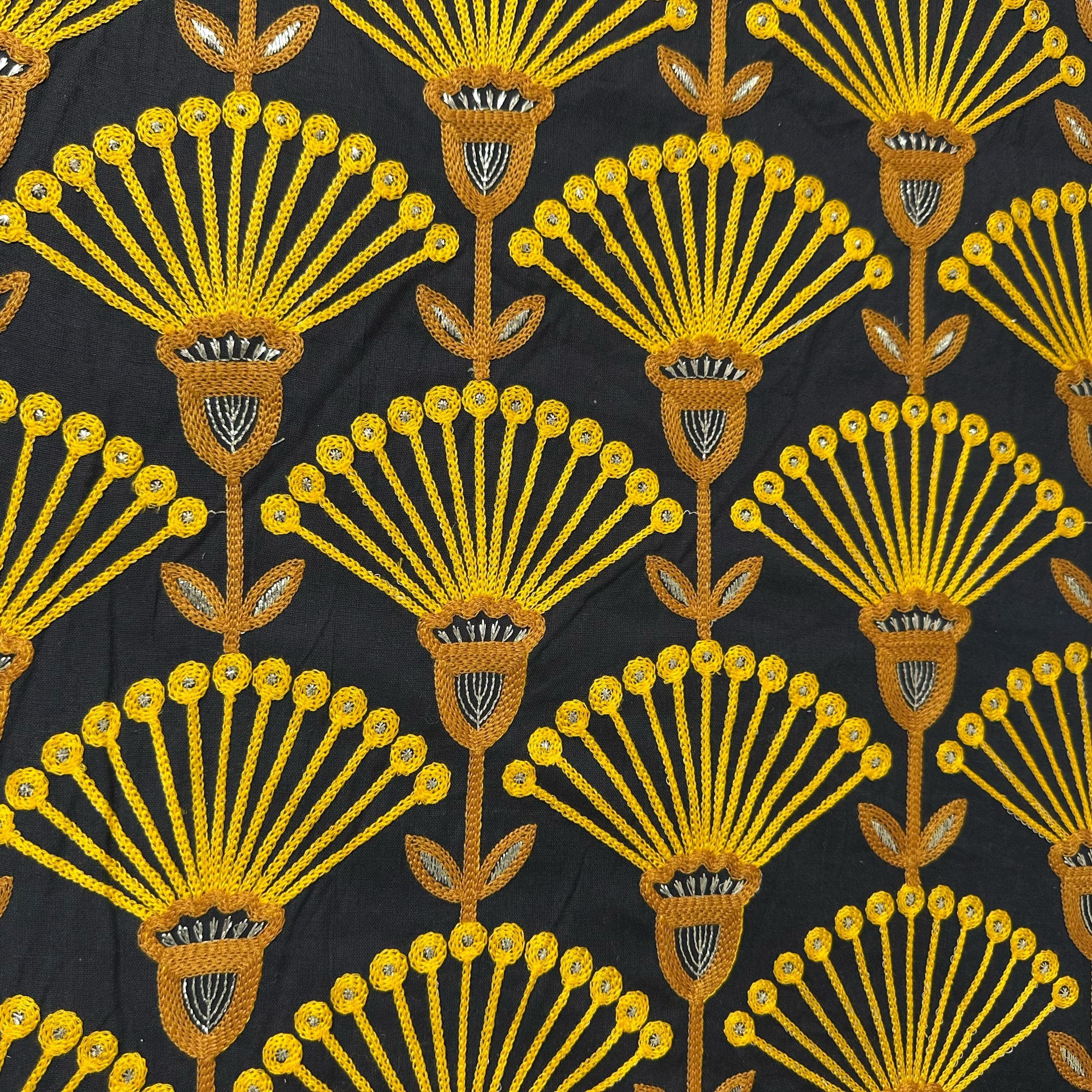 Black Thread Embroidery Cotton Fabric 15732