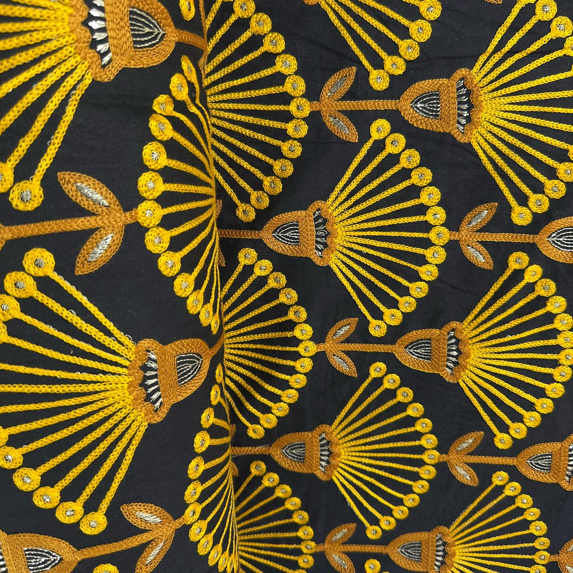 Black Thread Embroidery Cotton Fabric 15732