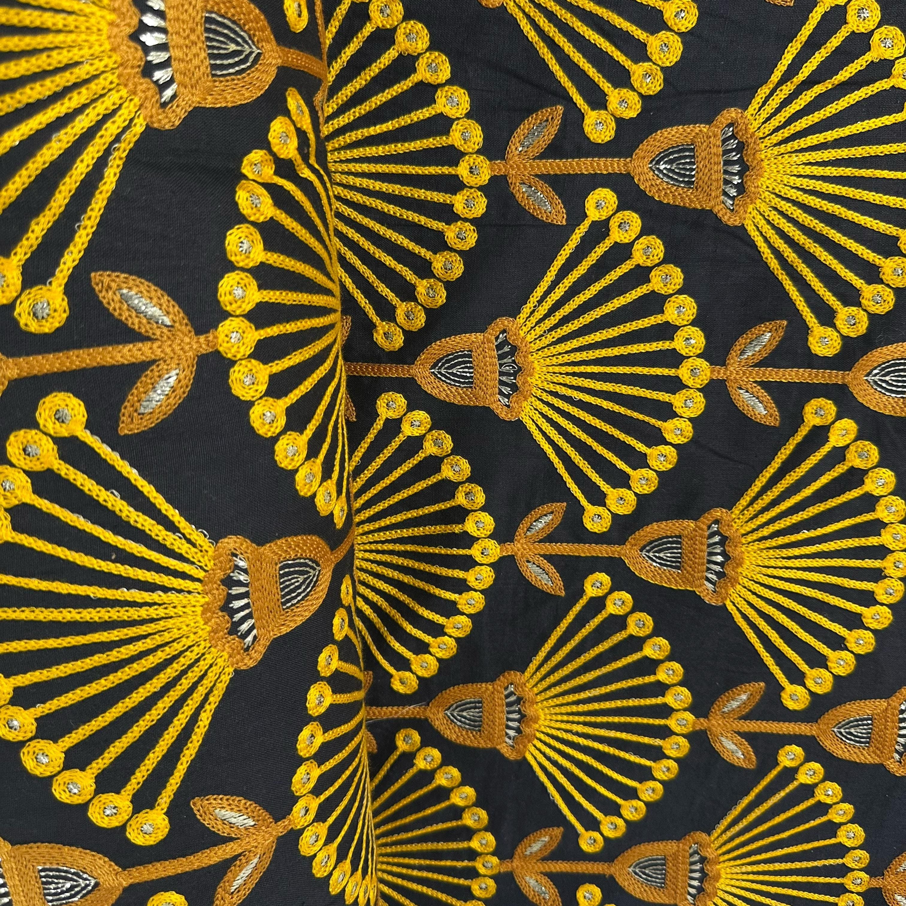 Black Thread Embroidery Cotton Fabric 15732