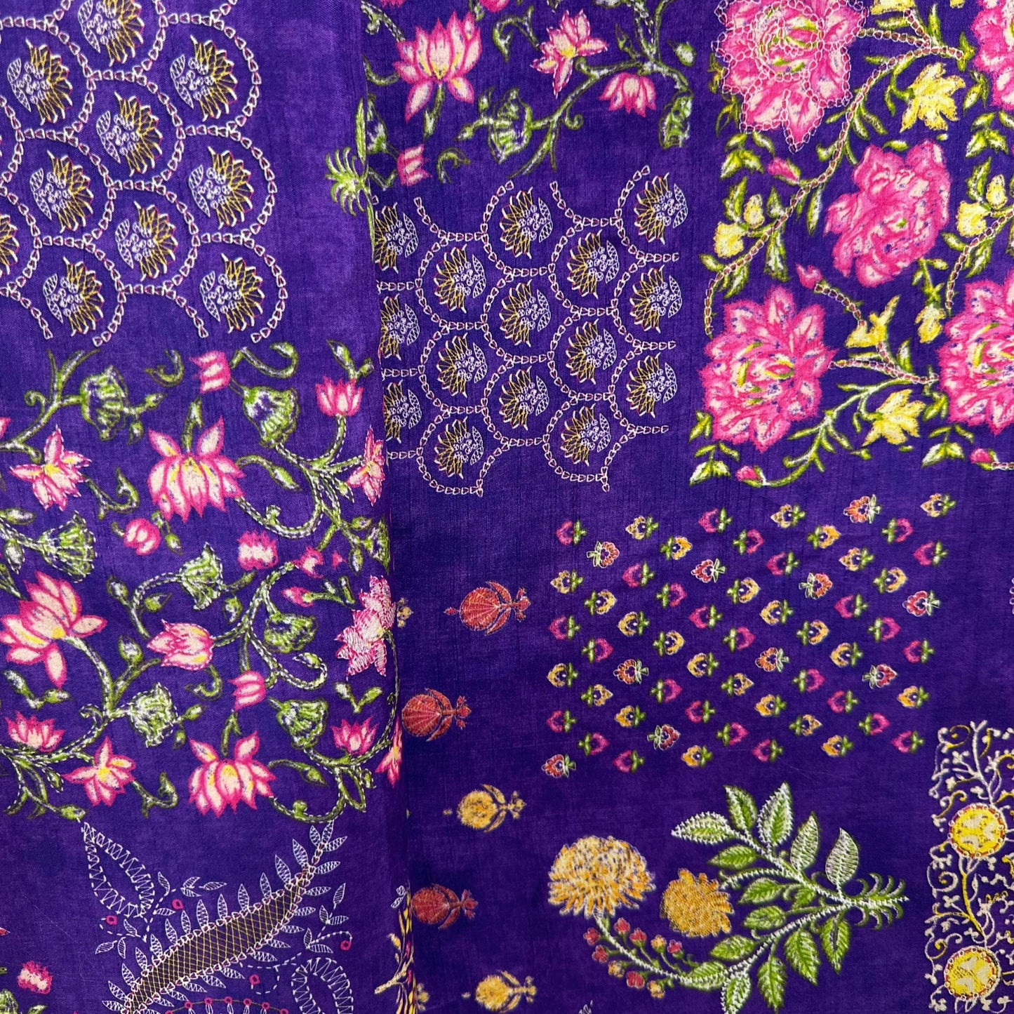 Purple Floral Print Tusser Silk Fabric 20360