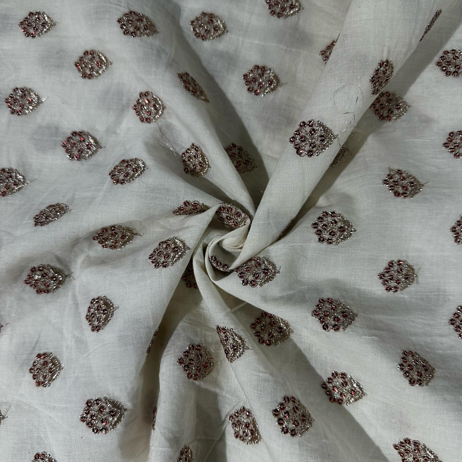 Griege Floral Sequence Embroidery Dyeable Cotton Fabric 9064