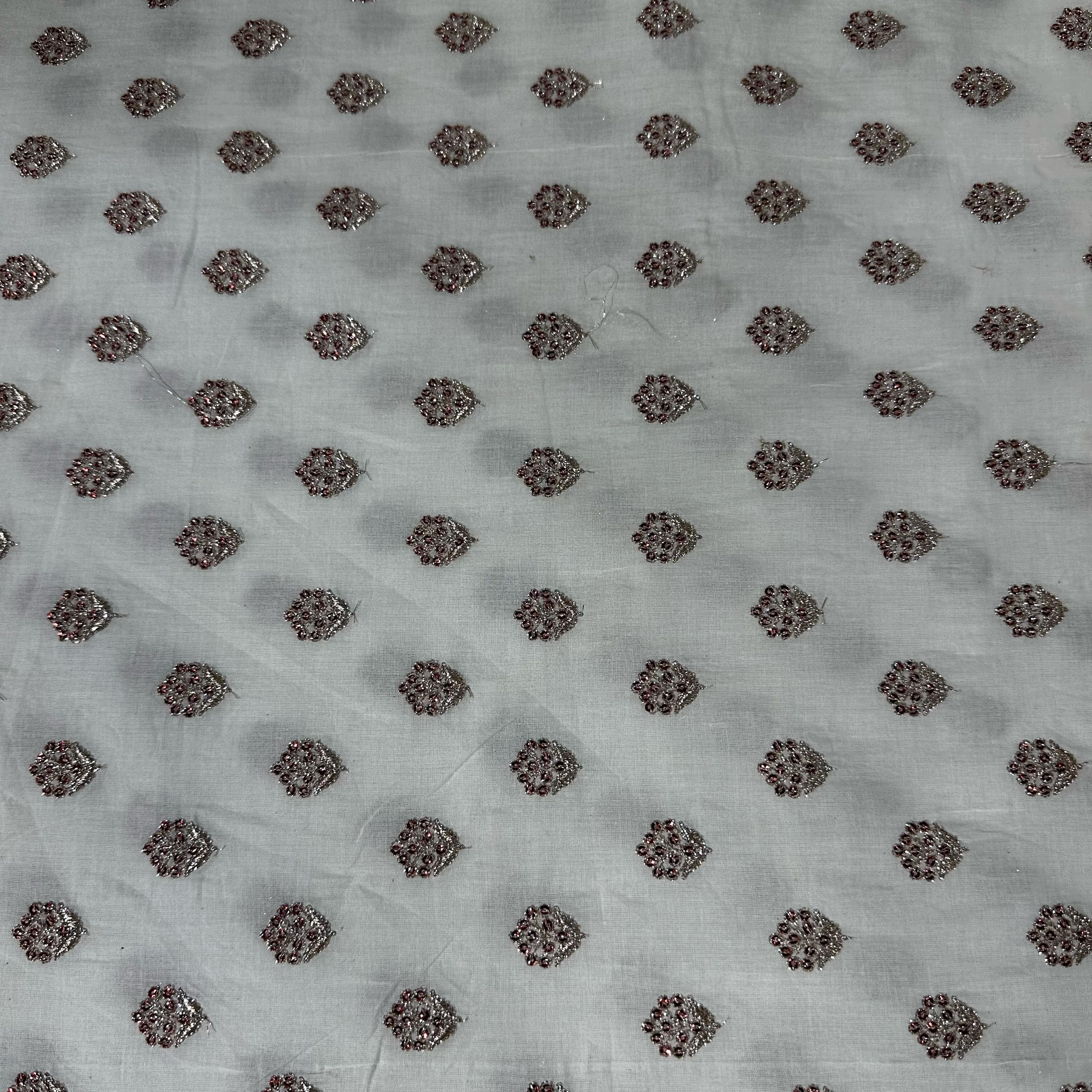 Griege Floral Sequence Embroidery Dyeable Cotton Fabric 9064