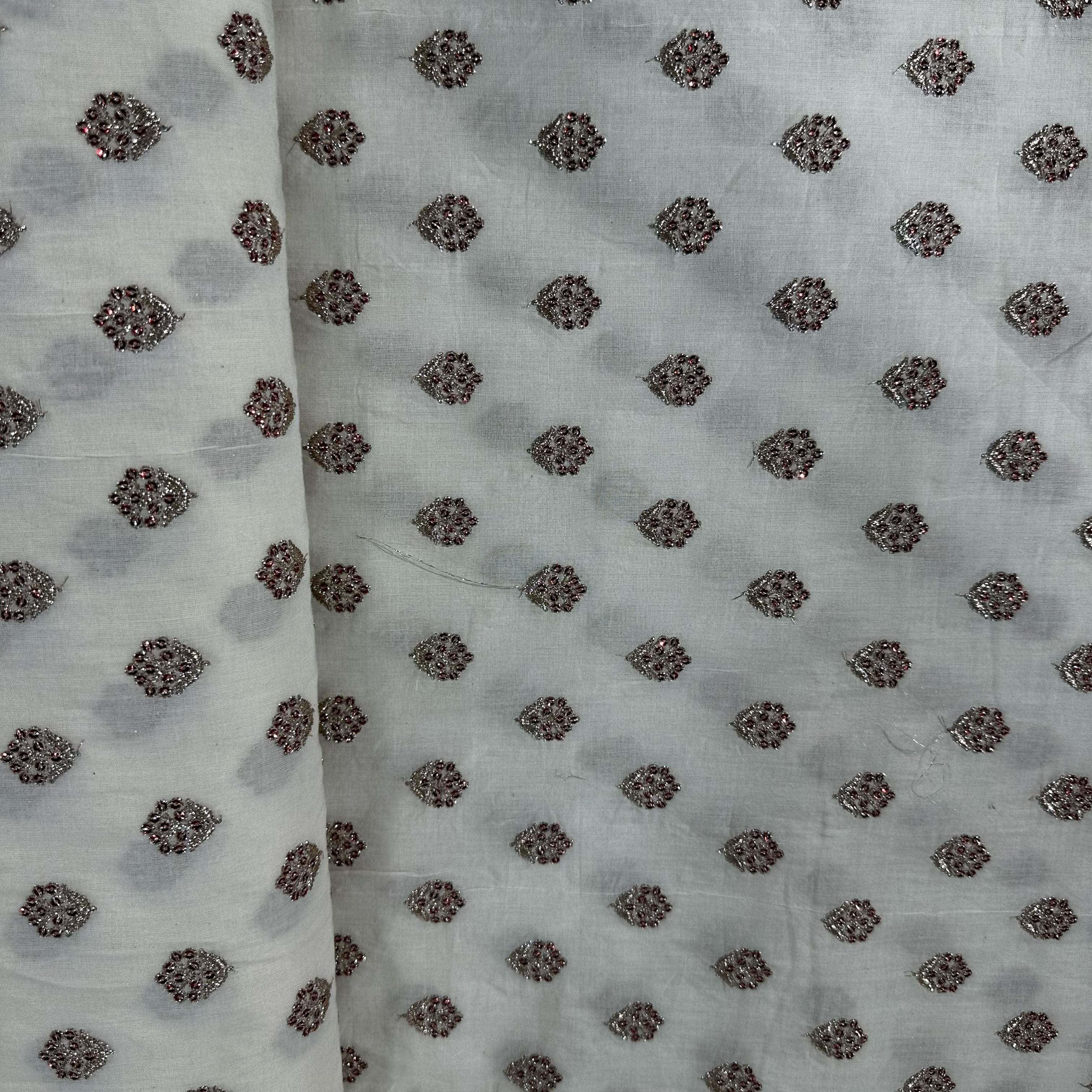 Griege Floral Sequence Embroidery Dyeable Cotton Fabric 9064