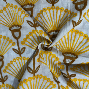 Off White Thread Embroidery Cotton Fabric 15731
