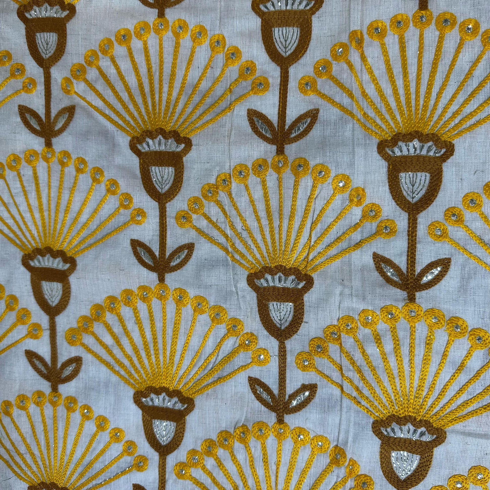 Off White Thread Embroidery Cotton Fabric 15731