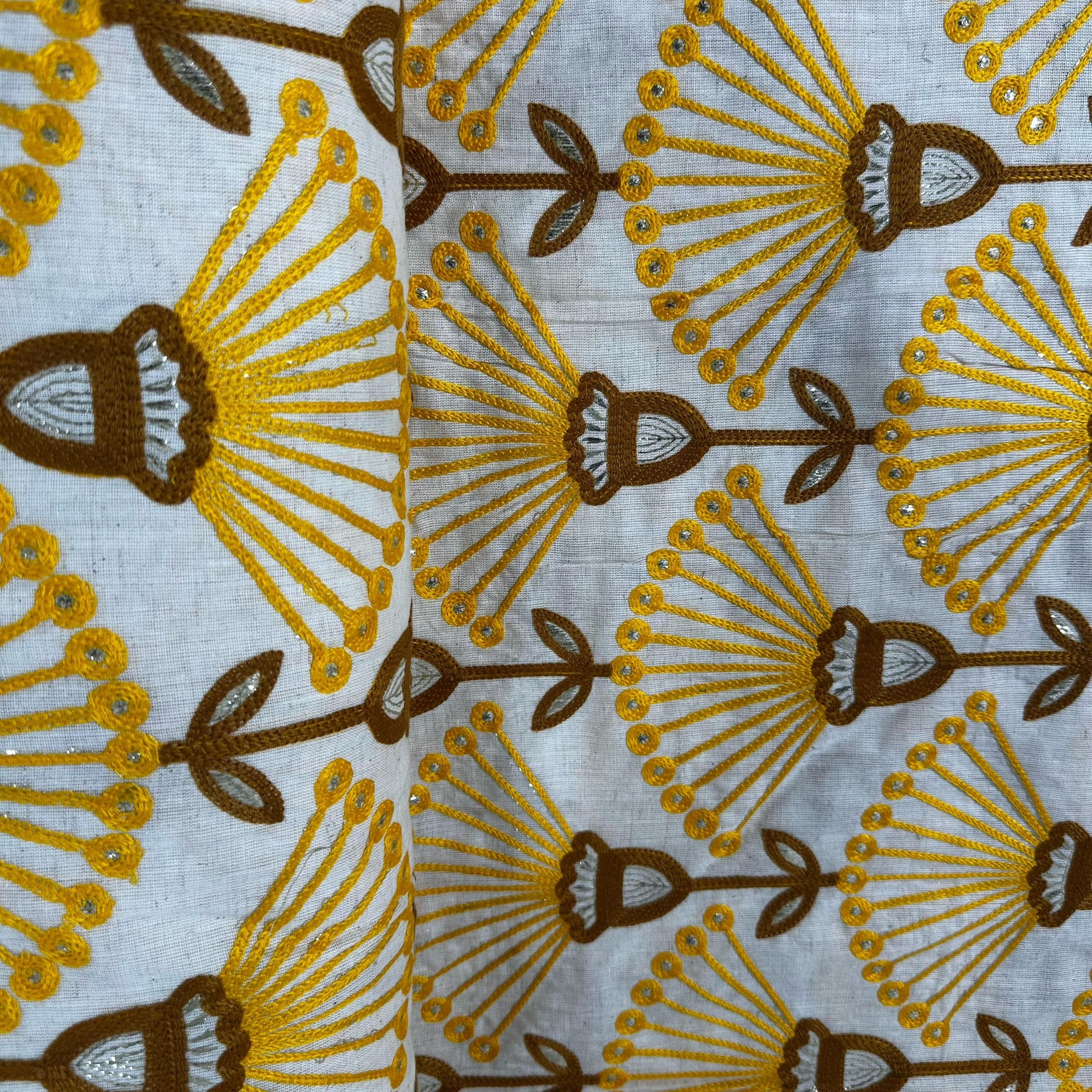 Off White Thread Embroidery Cotton Fabric 15731