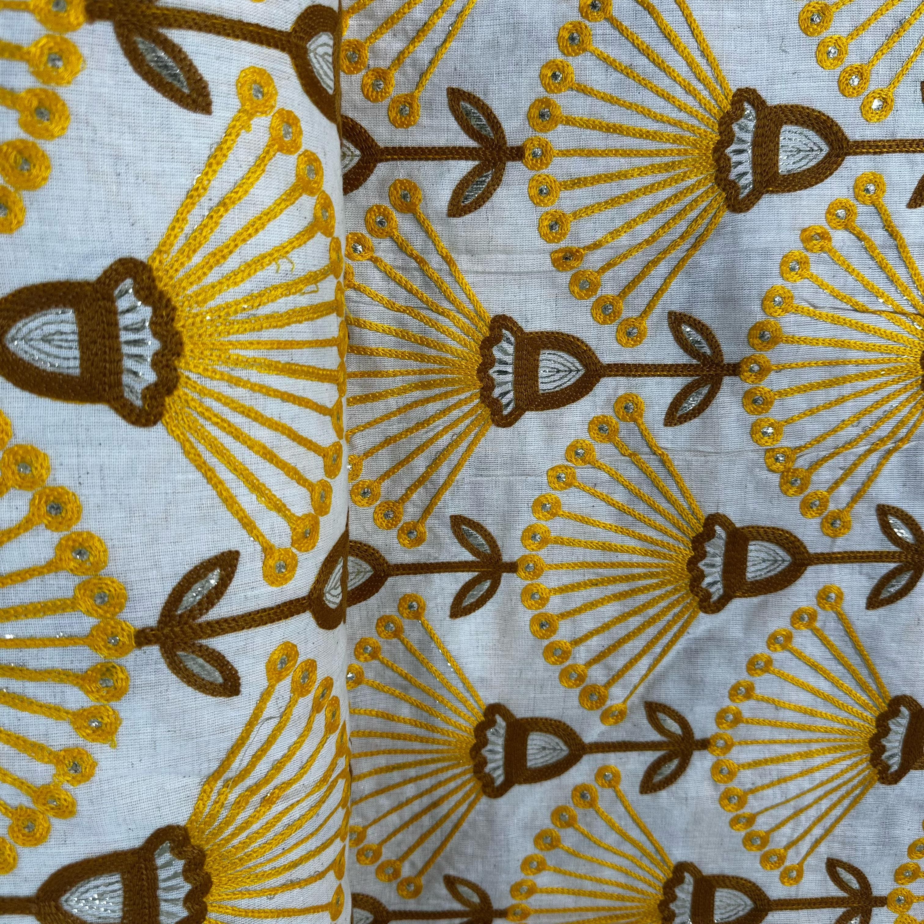 Off White Thread Embroidery Cotton Fabric 15731
