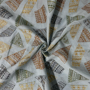 Sky Blue Abstract Thread Sequins Embroidery Cotton Fabric 15534