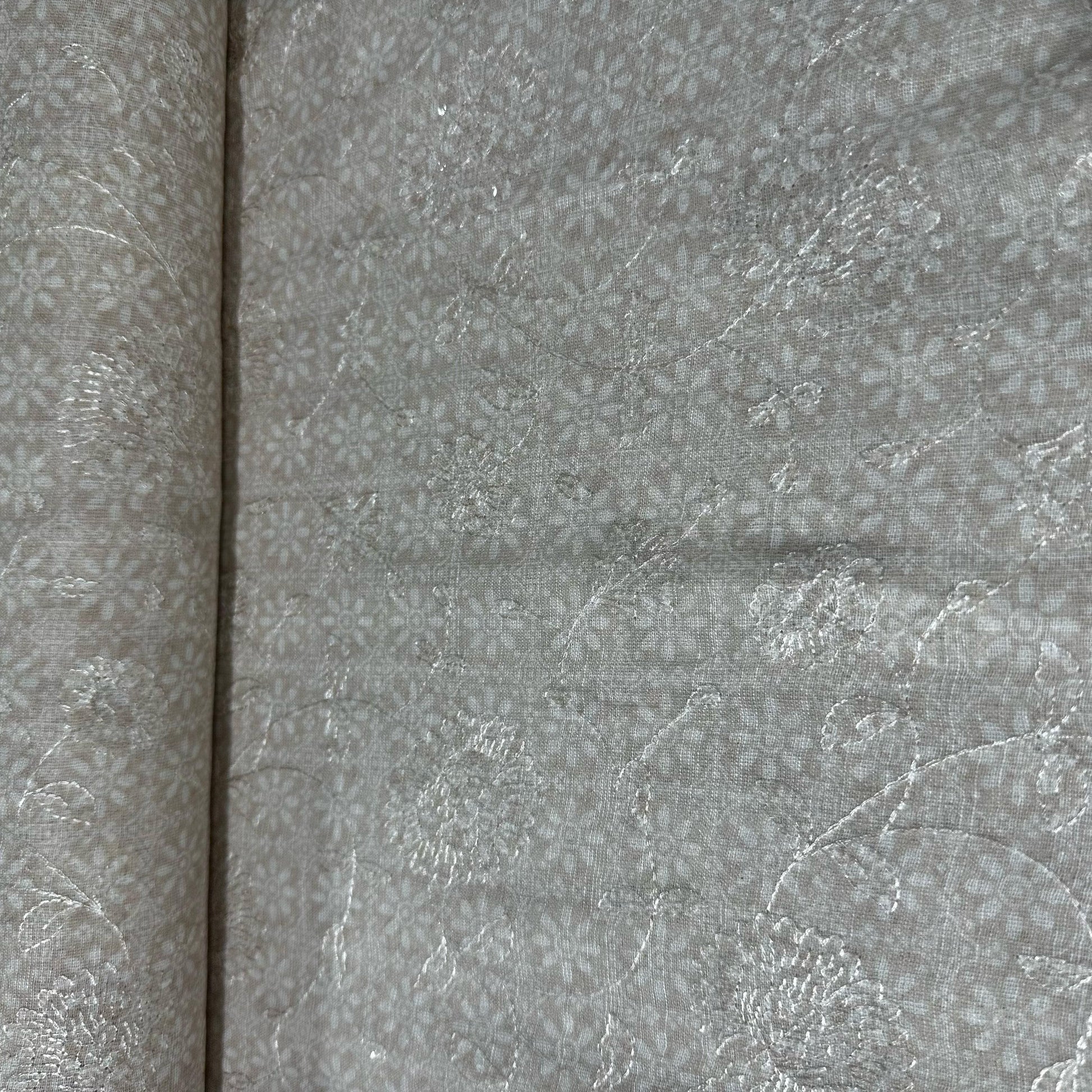 Baby Pink Floral Print Sequence Embroidery Linen Fabric 11743