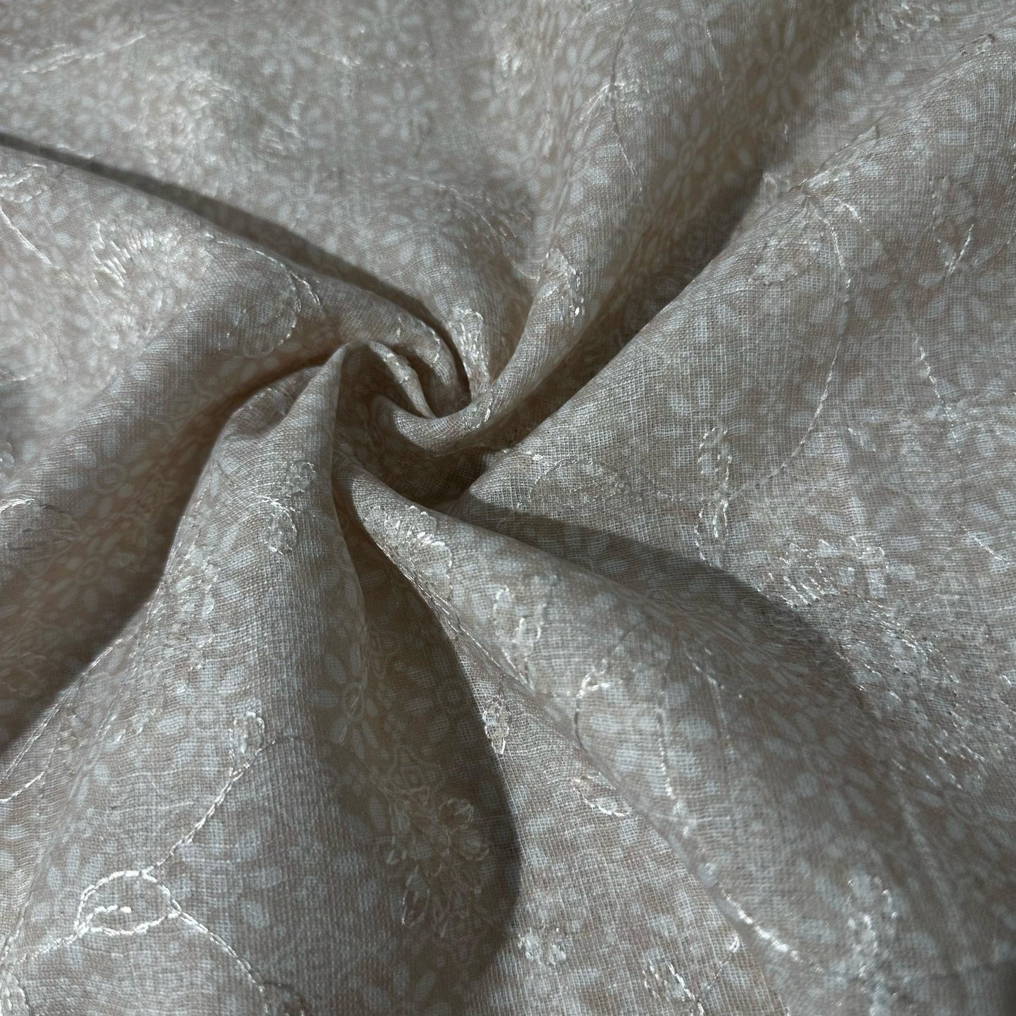 Baby Pink Floral Print Sequence Embroidery Linen Fabric 11743
