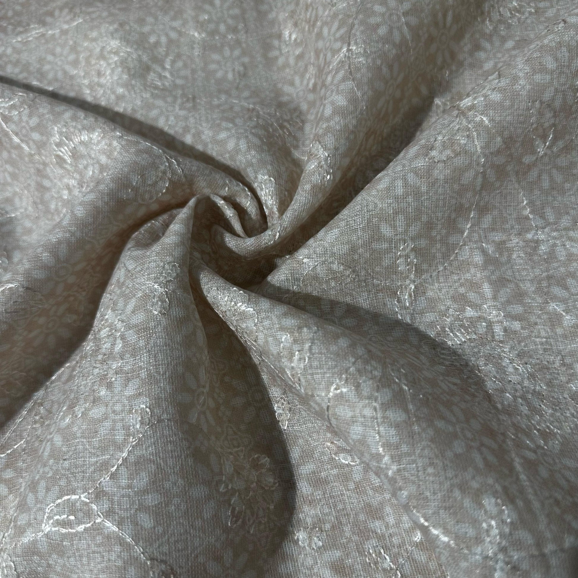 Baby Pink Floral Print Sequence Embroidery Linen Fabric 11743