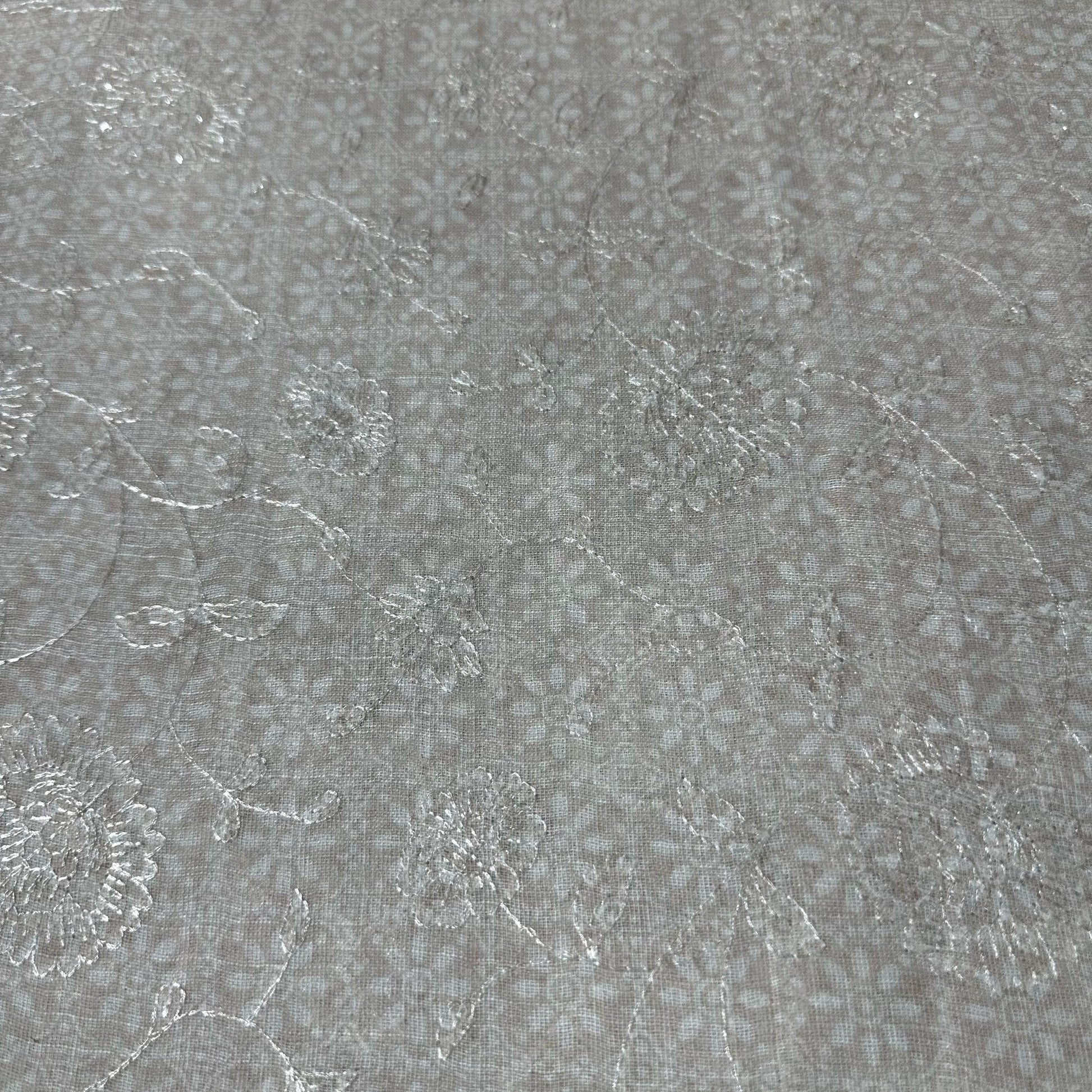 Baby Pink Floral Print Sequence Embroidery Linen Fabric 11743