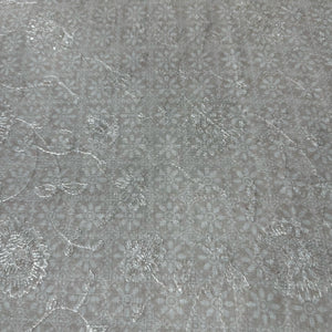 Baby Pink Floral Print Sequence Embroidery Linen Fabric 11743