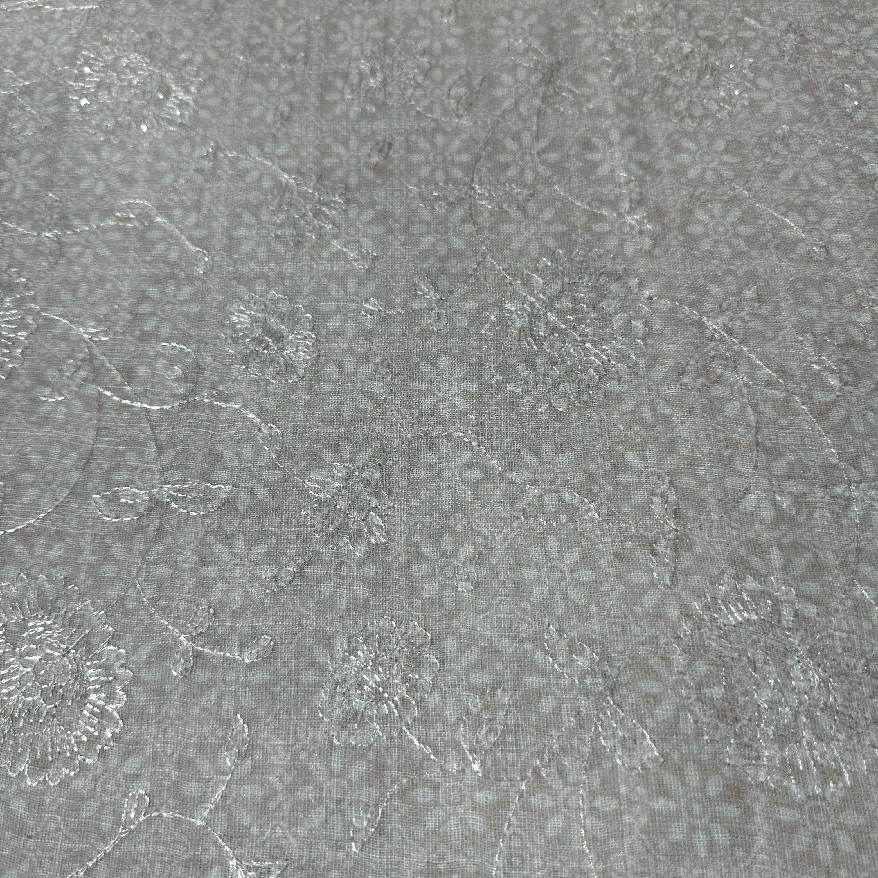 Baby Pink Floral Print Sequence Embroidery Linen Fabric 11743