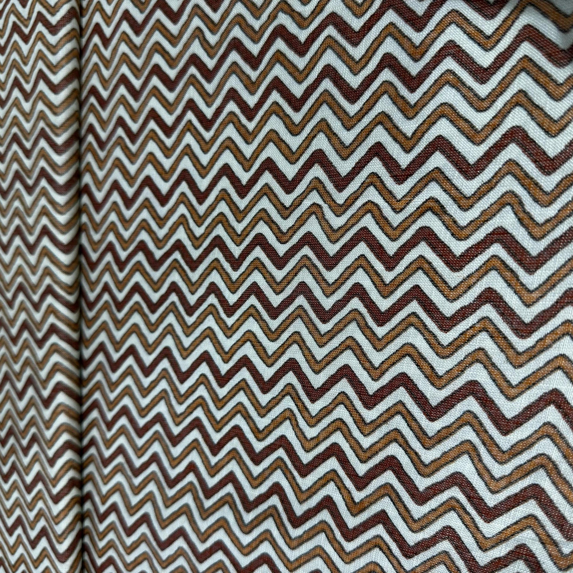 White With Orange And Brown Chevron Print Rayon Fabric 7372