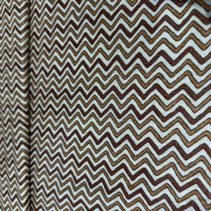 White With Orange And Brown Chevron Print Rayon Fabric 7372