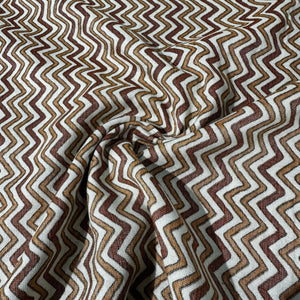 White With Orange And Brown Chevron Print Rayon Fabric 7372