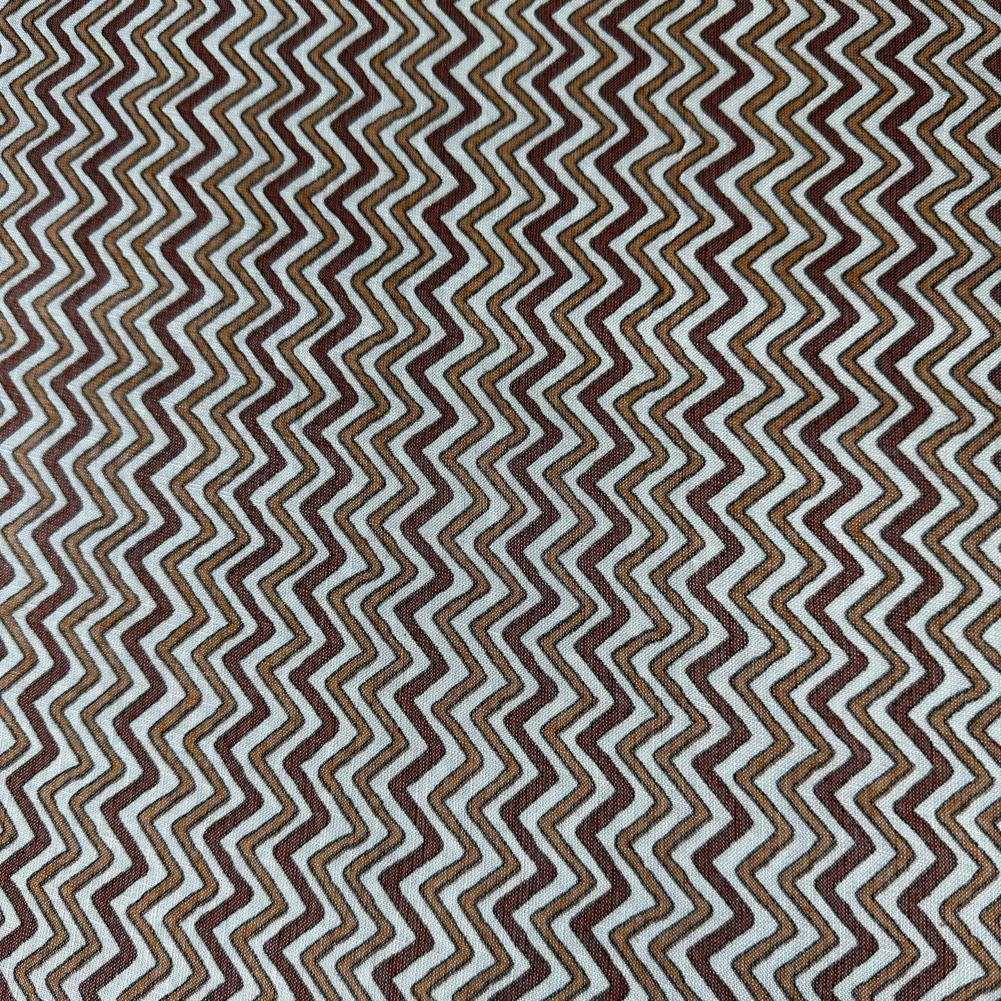 White With Orange And Brown Chevron Print Rayon Fabric 7372