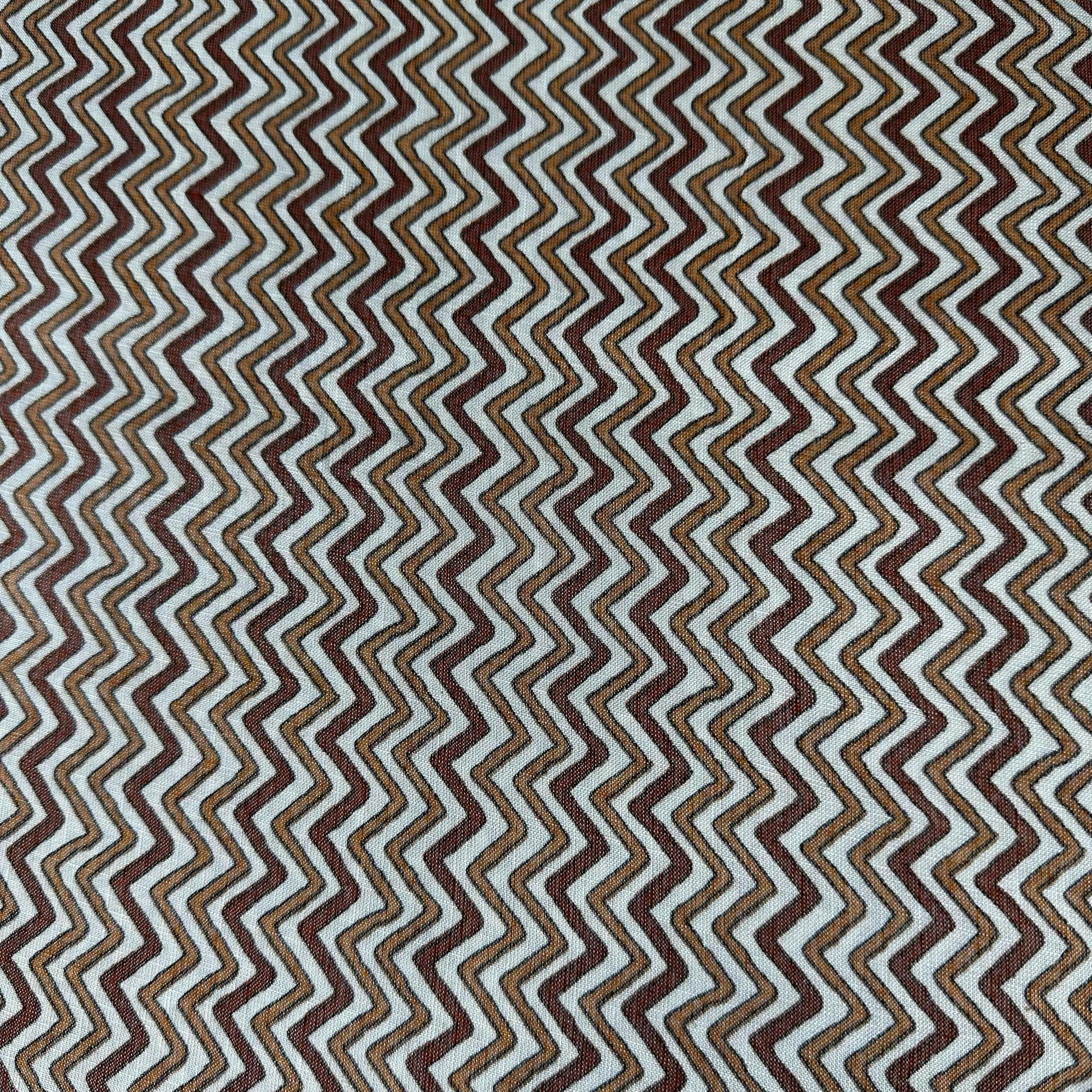 White With Orange And Brown Chevron Print Rayon Fabric 7372