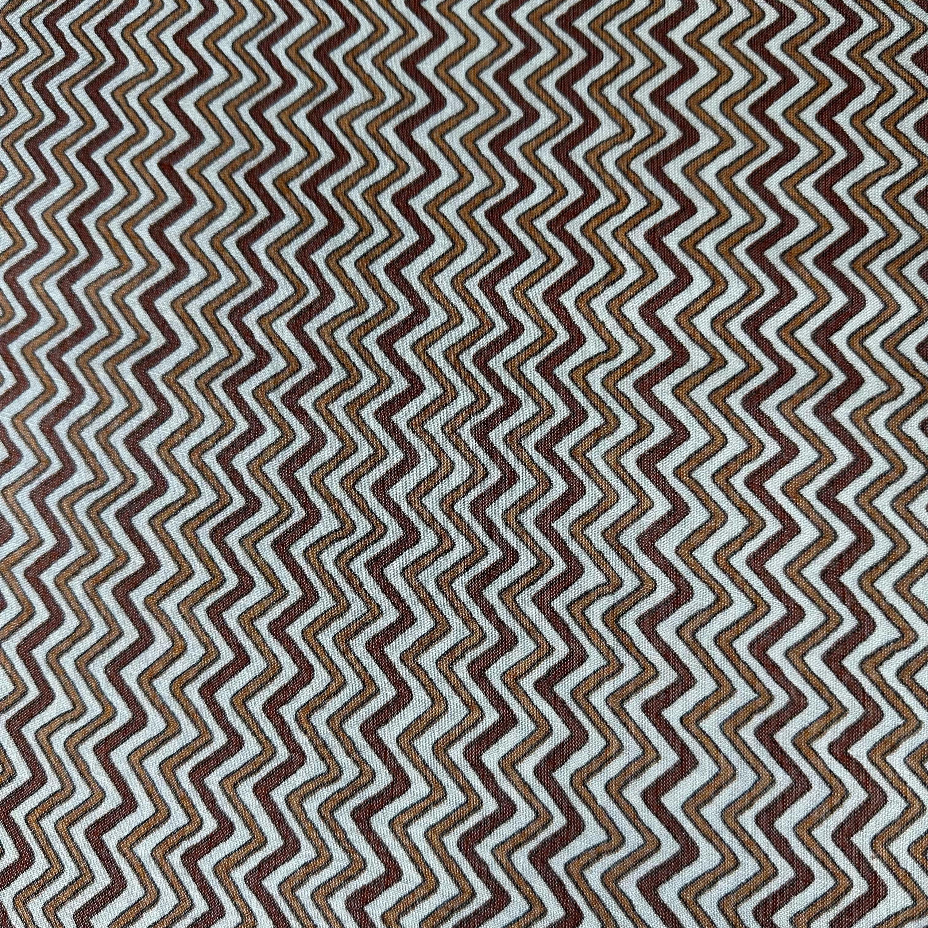 White With Orange And Brown Chevron Print Rayon Fabric 7372