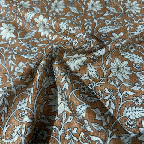 Orange Floral Foil Print Rayon Fabric 7375