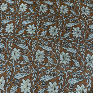Orange Floral Foil Print Rayon Fabric 7375