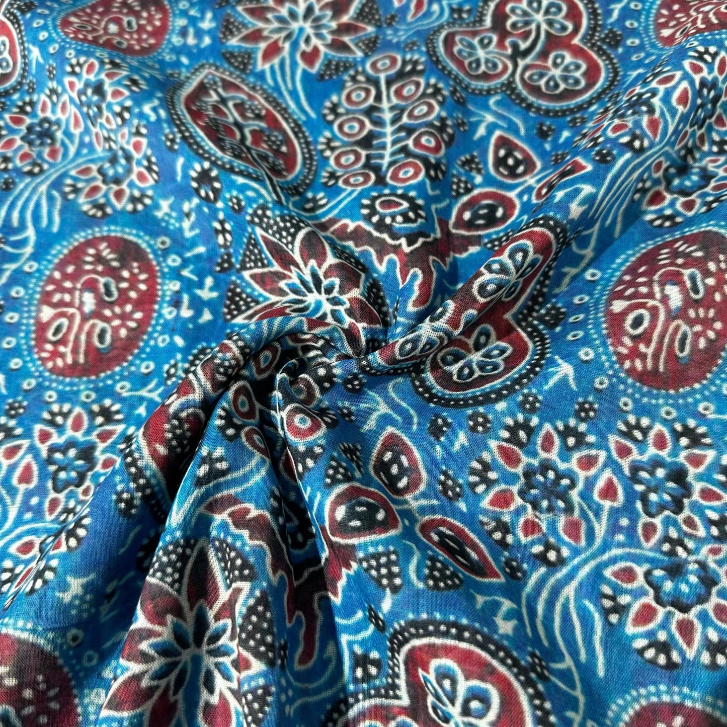 Blue Ajrakh Print Mulmul Fabric 17709
