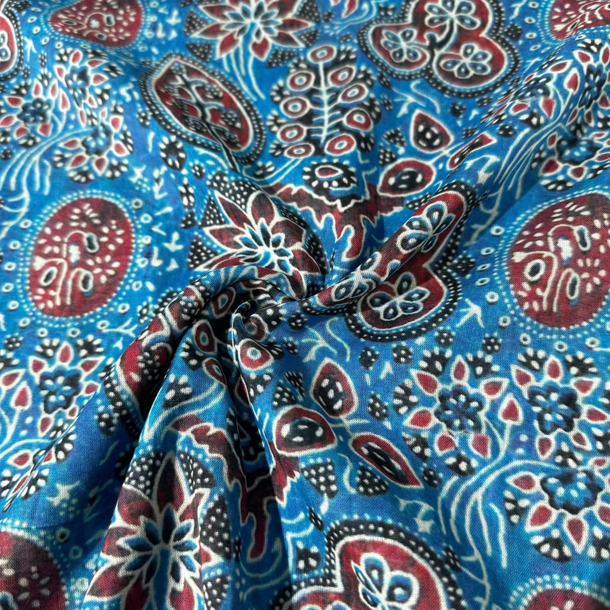Blue Ajrakh Print Mulmul Fabric 17709