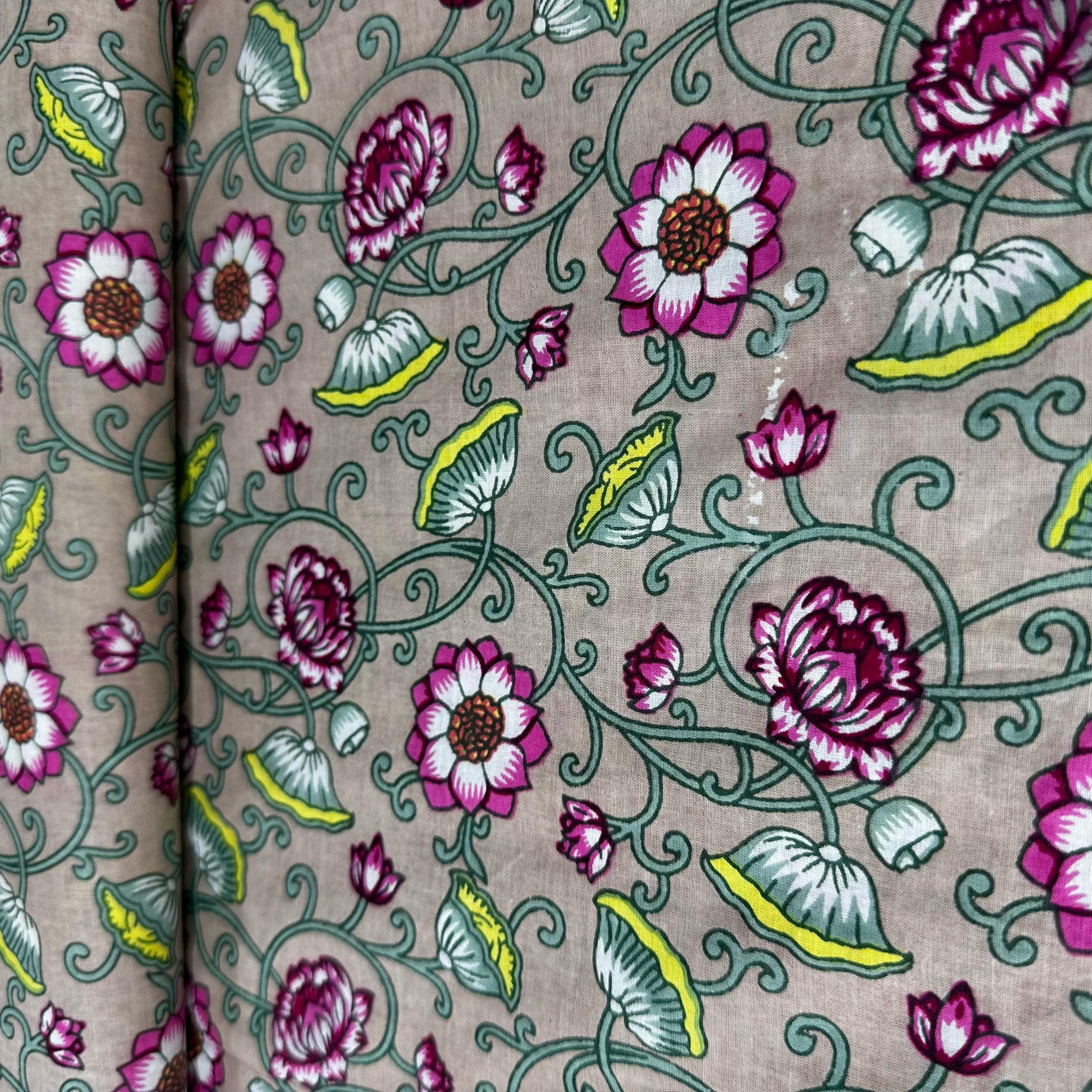 Cream Pink Floral Print Cotton Fabric 16239