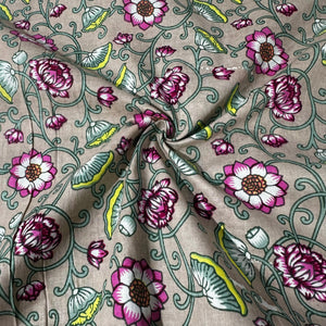 Cream Pink Floral Print Cotton Fabric 16239