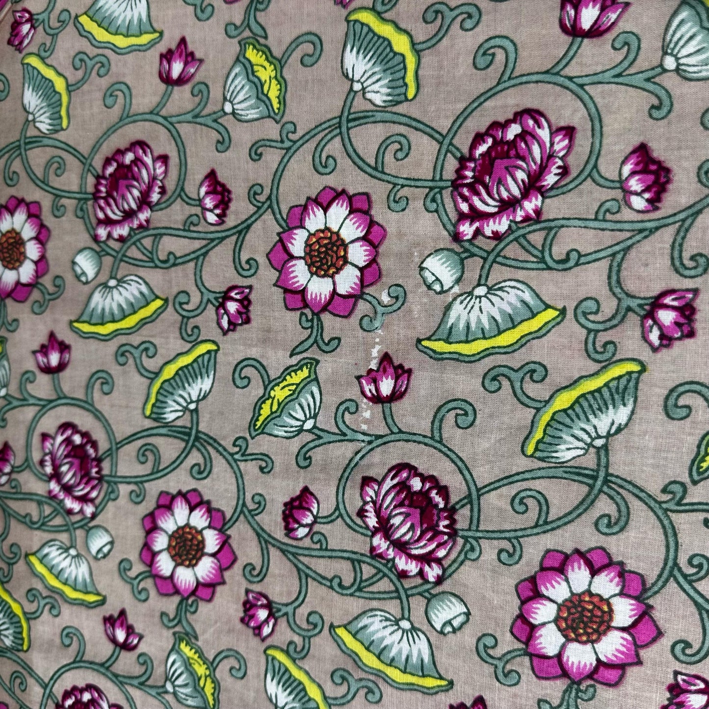 Cream Pink Floral Print Cotton Fabric 16239